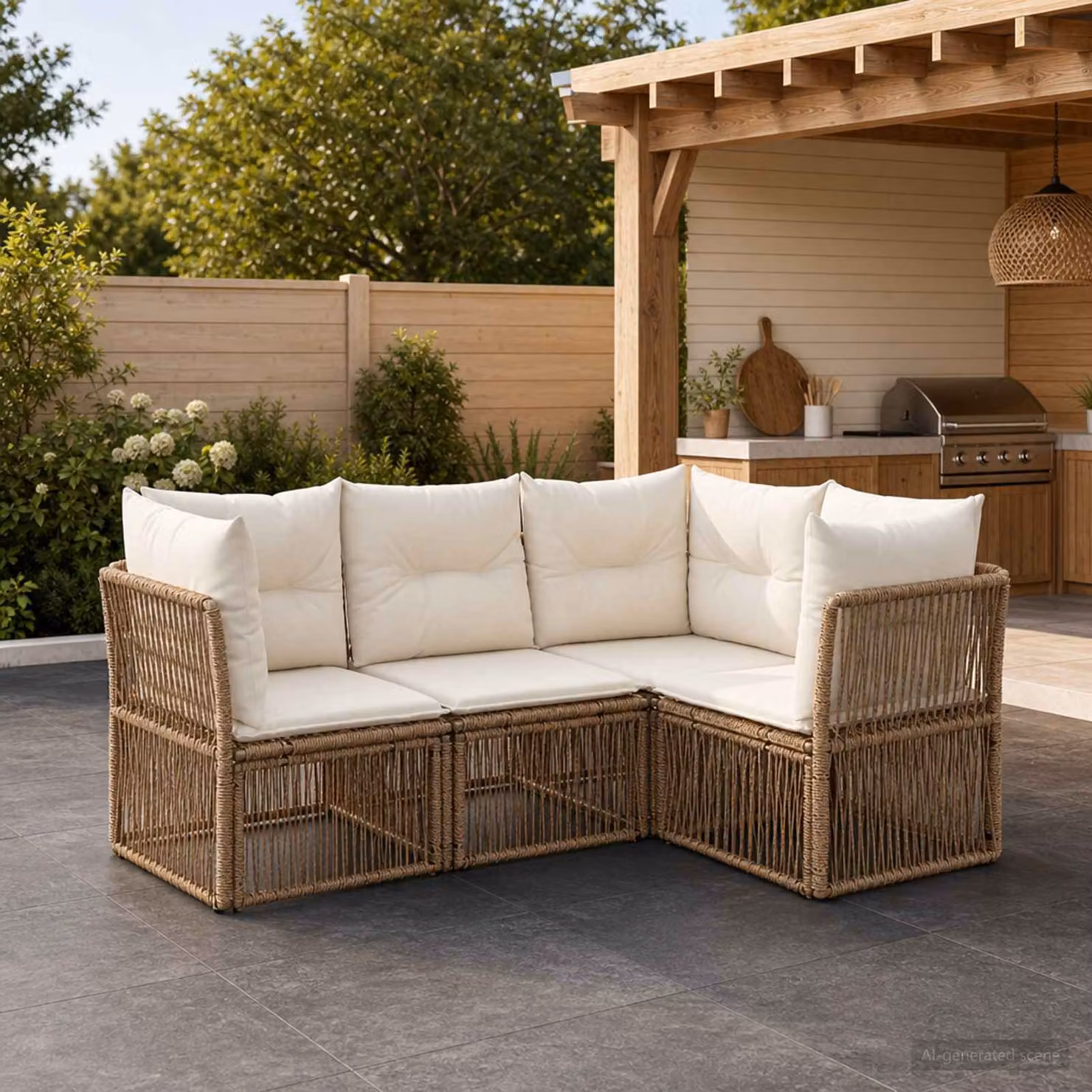 Set Divano da Giardino vidaXL a Forma di L in Polyrattan Beige con Cuscini Imbottiti e Struttura in Acciaio