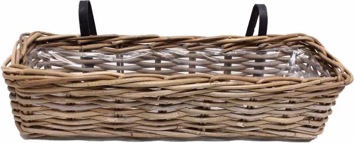Vaso da balcone in rattan, 60 x 18 x 16 cm, grigio, per uso esterno