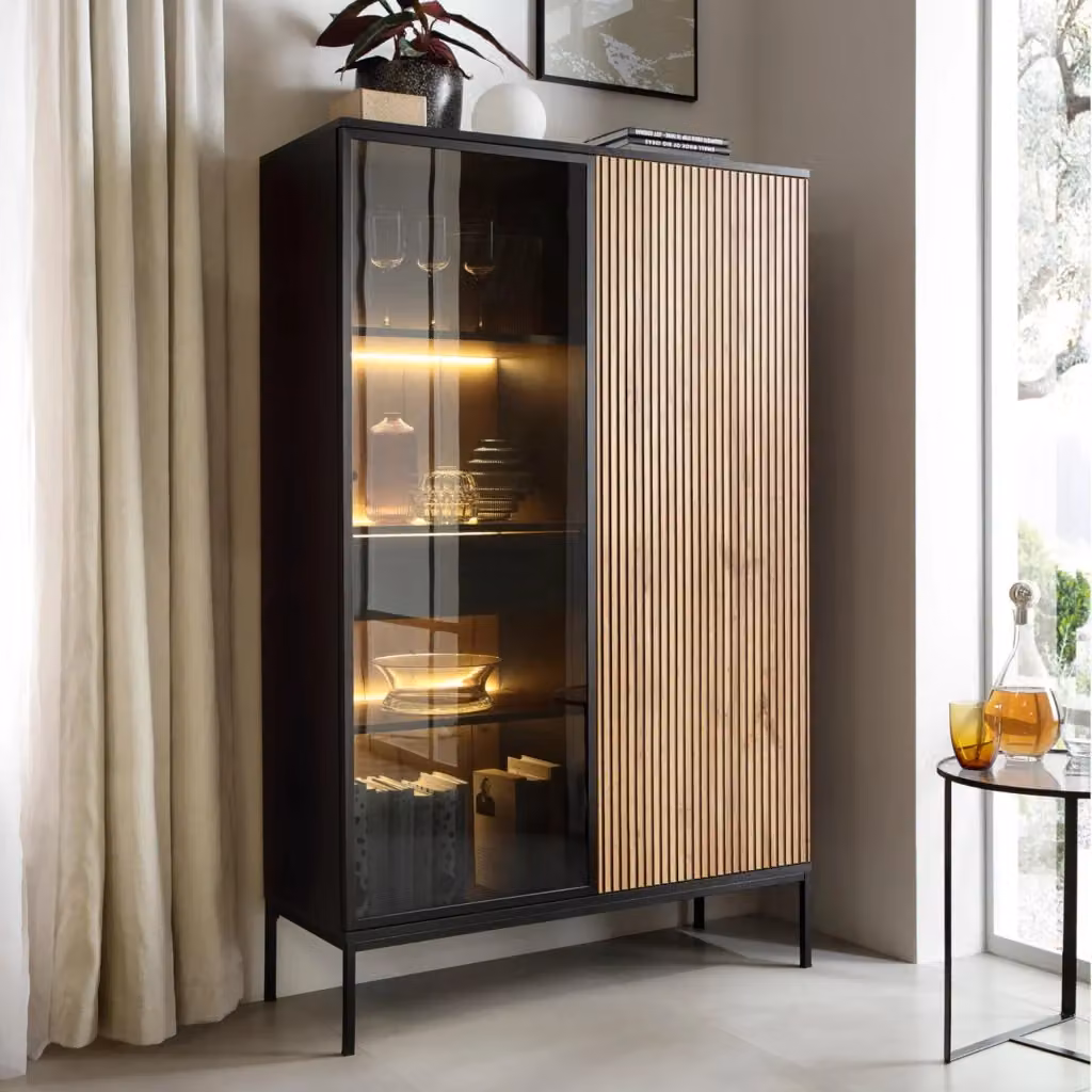 Set mobili soggiorno Komodee Laval moderno con illuminazione integrata Nero e Rovere L: 257 cm, H: 126 cm, P: 39 cm – 2