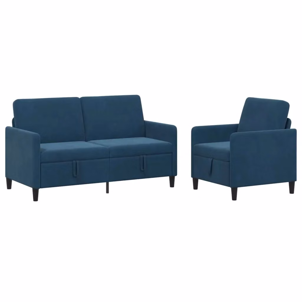 Set di 2 divani moderni vidaXL con contenitore a sollevamento, rivestimento in tessuto blu e nero per il tuo soggiorno – 2