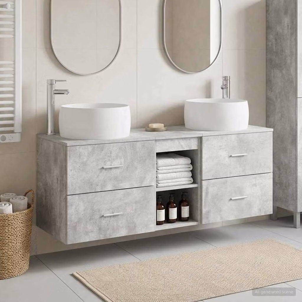 Set di mobili per il bagno moderno vidaXL in 3 pezzi Grigio e Argento