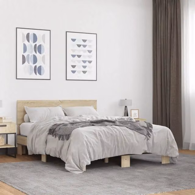 Letto Giroletto vidaXL in Rovere Sonoma e Metallo, L/P: 140 x 190 cm