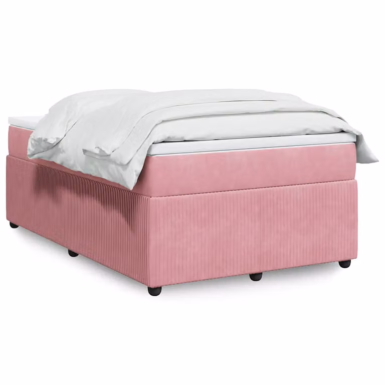 vidaXL Giroletto a Molle con Materasso Ibrido in Velluto Rosa e Bianco L/P/H: 120 x 200 cm