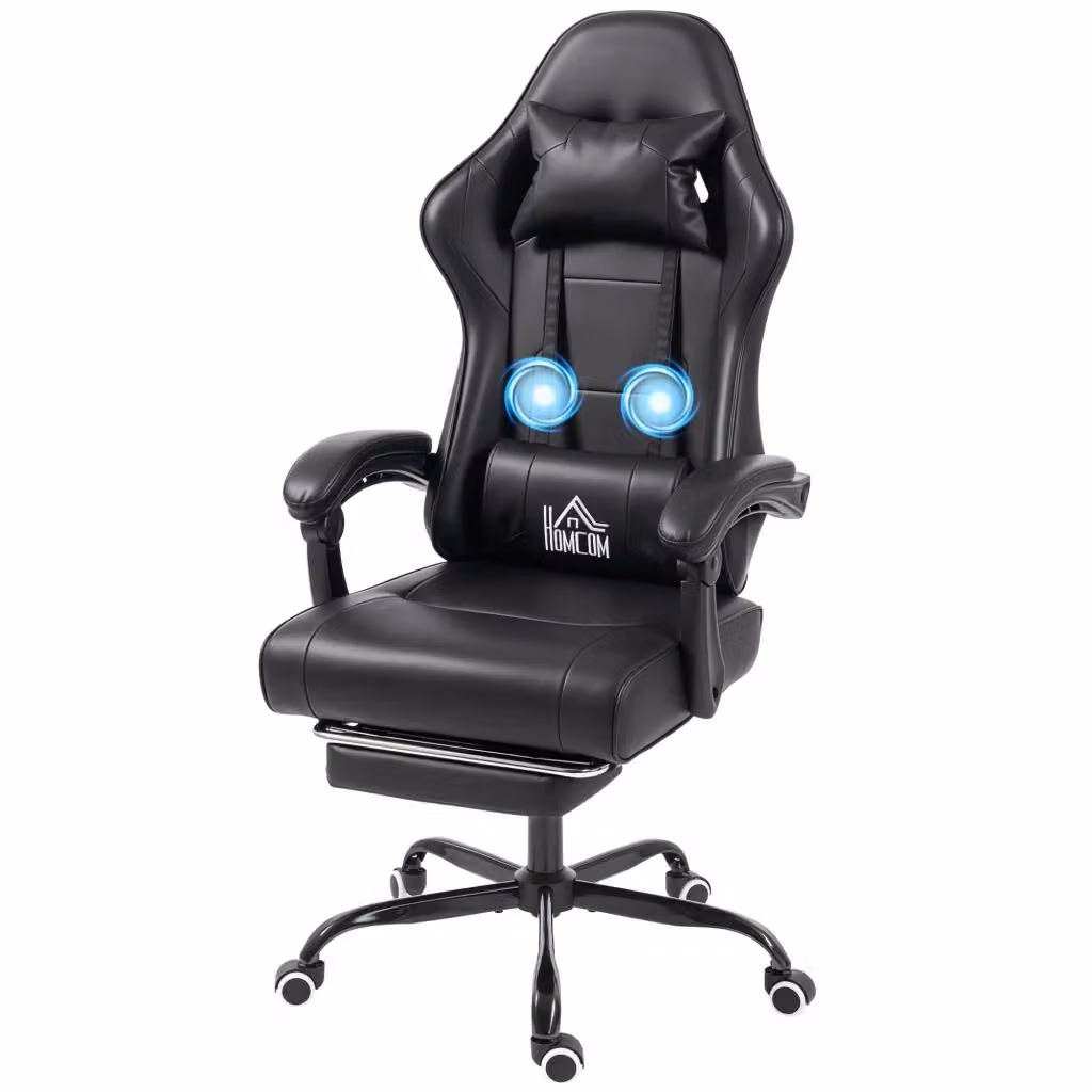 Poltrona Gaming Minimal Ergonomica con Massaggio e Poggiatesta, Reclinabile, Nero – 2