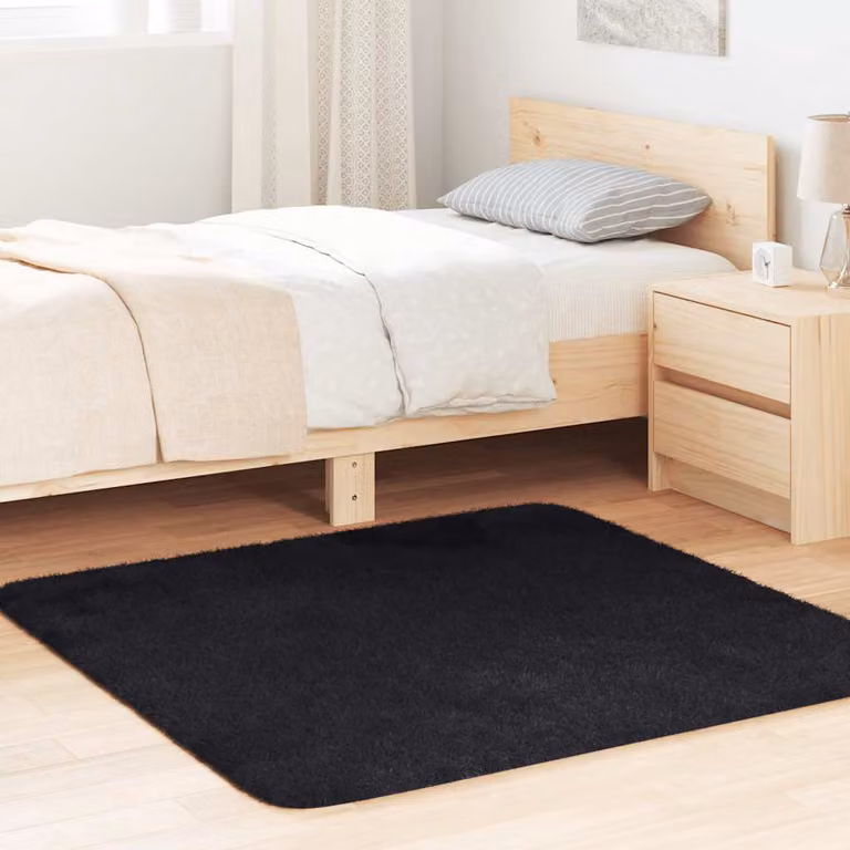 Tappeto Shaggy a Pelo Lungo vidaXL NAVARRA Nero, L/P: 120 x 120 cm, Poliestere