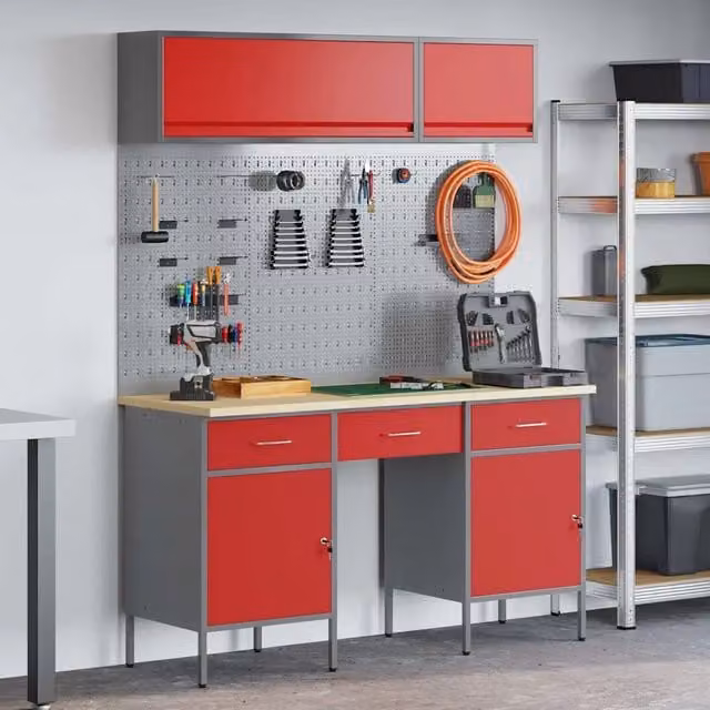 Set di mobili da lavoro con cassetto con blocco 8 pz Rosso 3321457
