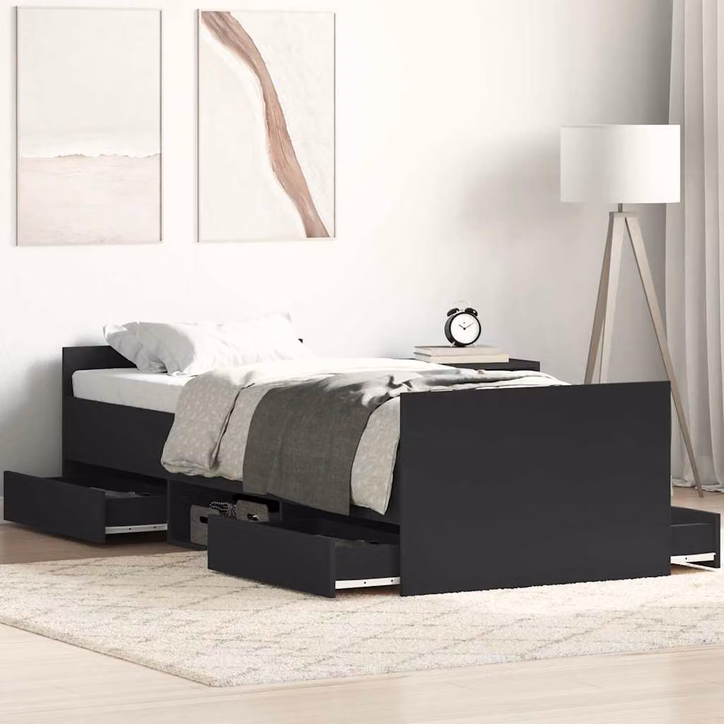 vidaXL Giroletto con Testiera e Pediera in Legno Nero 90x190 cm – 1