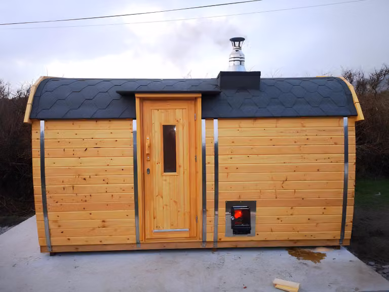 Holzsauna Gartensauna Außensauna Sauna Fasssauna 4-6 Personen 46 mm 400cm