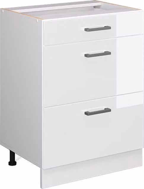 Mobiletto base per cucina Vicco R-Line Bianco lucido con cassetti, senza piano di lavoro, L: 60 cm