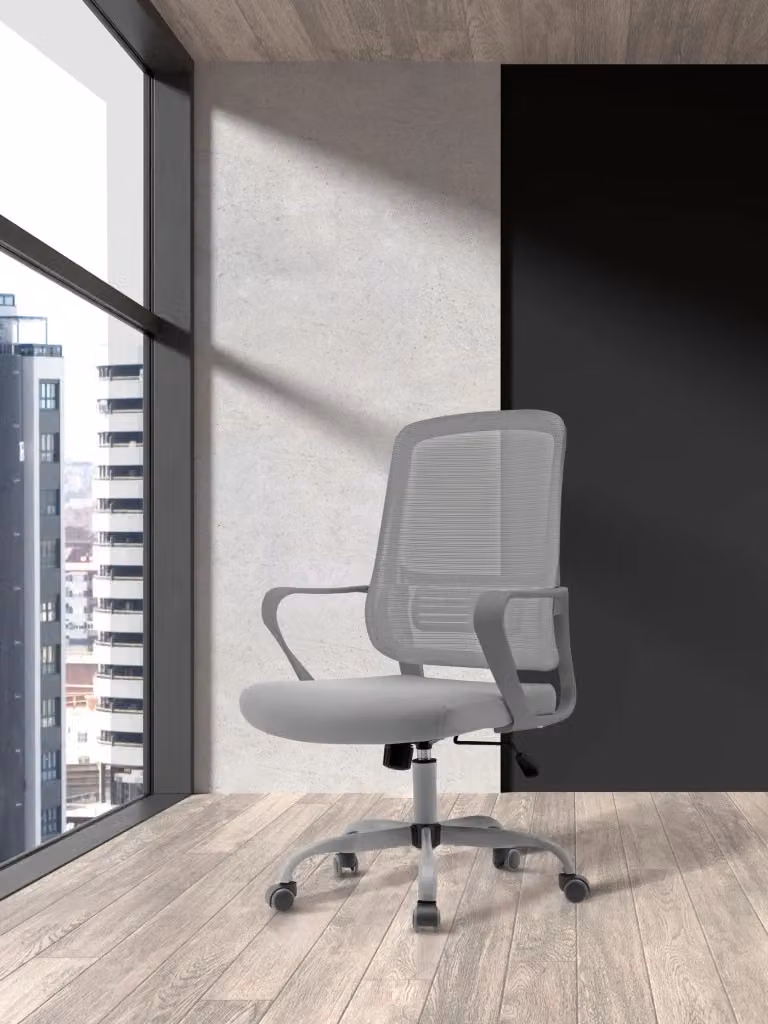 Sedia da studio Hispanohogar regolabile in altezza con schienale in rete e tessuto, colore grigio, H 109 x L 59 x P 56 cm – 2