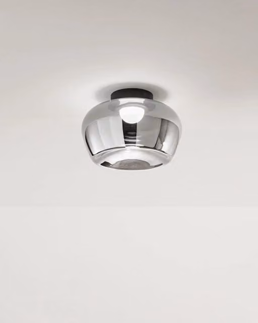 Plafoniera LED a sospensione in vetro specchiato serie 10S48532, 20W 3000K, Dimmerabile, Struttura in metallo nero opaco, Diametro 38 cm - Perenz