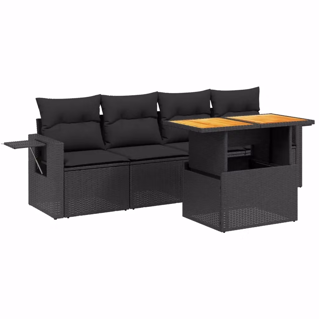 Set di divani da giardino vidaXL 5 pezzi in polyrattan nero con cuscini e tavolino da esterno – 2