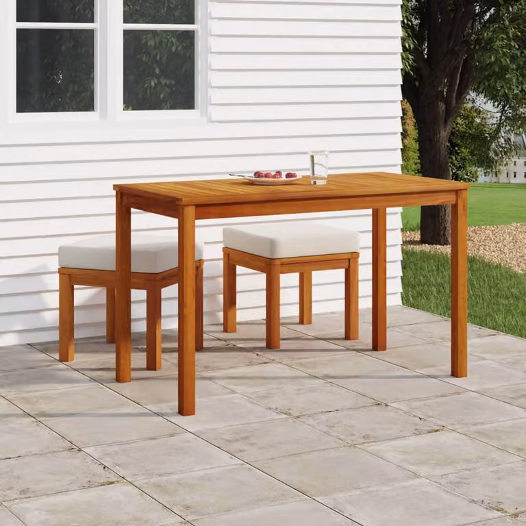 Set da pranzo da giardino vidaXL in legno di acacia con cuscini beige e marrone, 3 pezzi