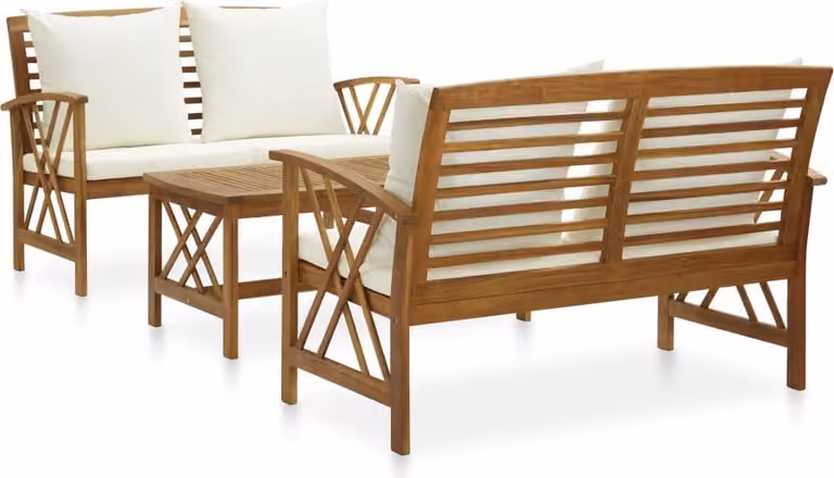 Set Divani da Giardino 3 pz con Cuscini in Massello di Acacia