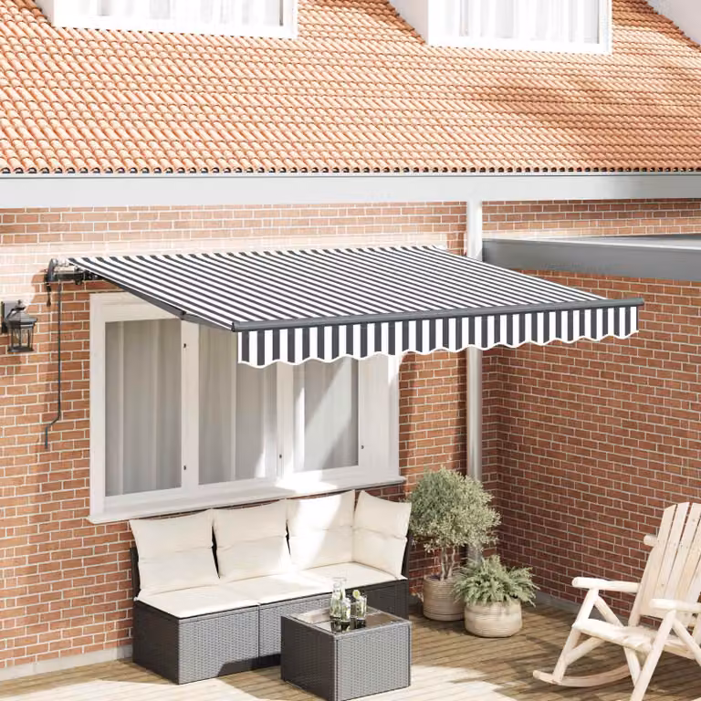 Tenda retrattile vidaXL con bracci pieghevoli in alluminio e tessuto in poliestere, colore Antracite e Bianco, L: 350 cm, P: 200 cm