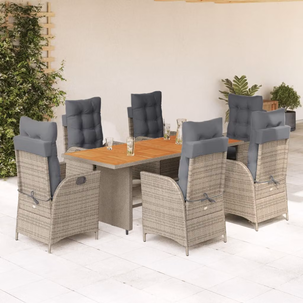 vidaXL Set da Pranzo da Giardino 7 pz in Polyrattan e Legno di Acacia Grigio