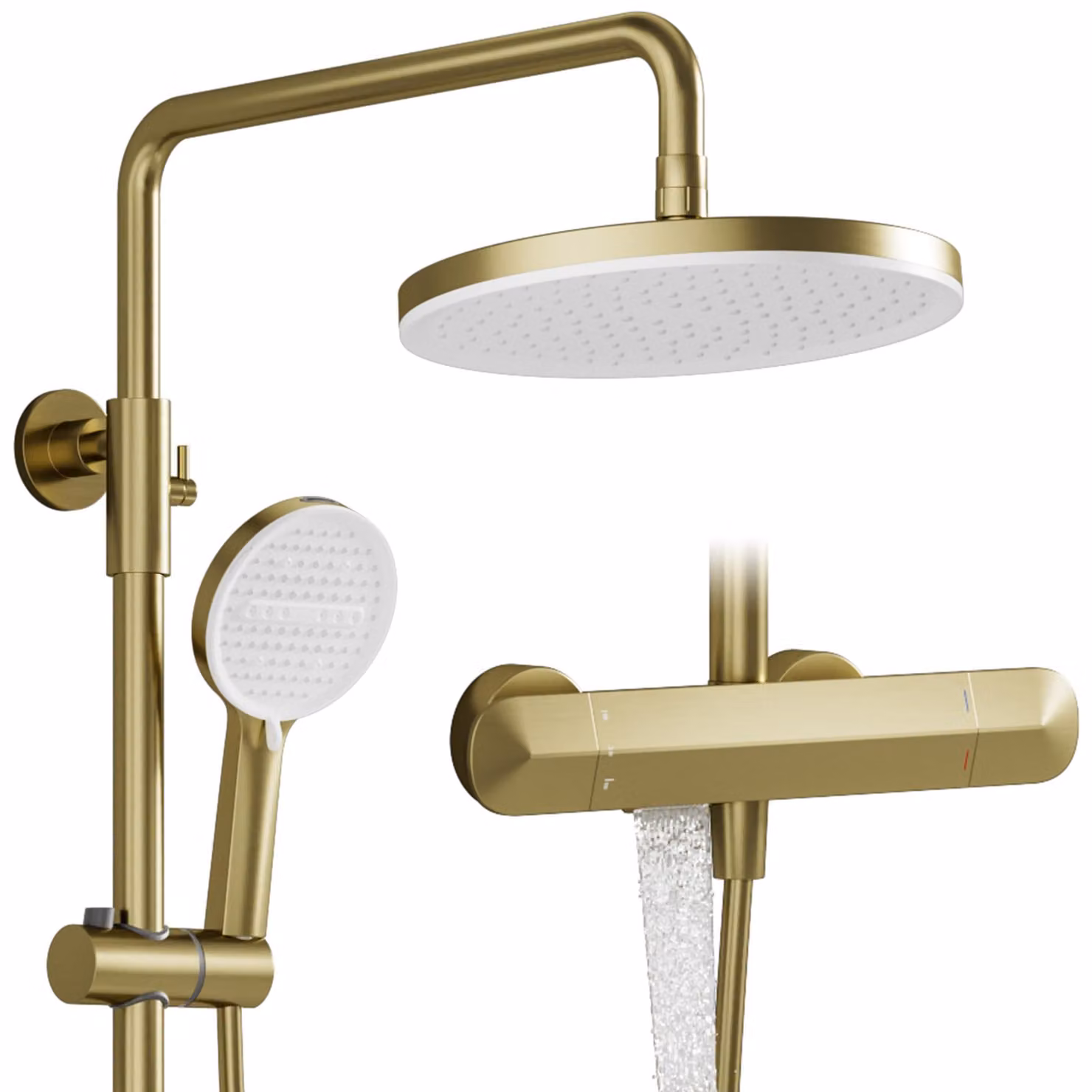 Collezione di soffioni doccia in ottone, finitura oro spazzolato, diametro 280 mm