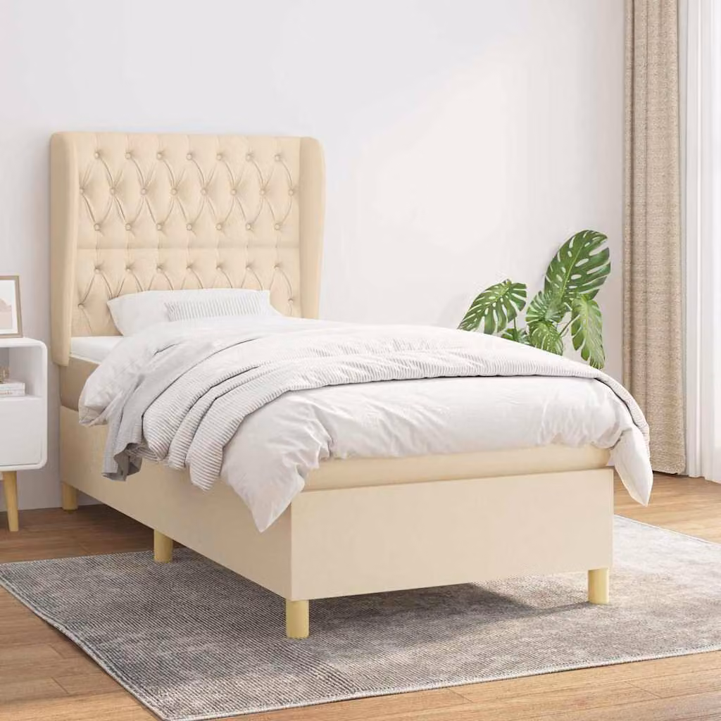 vidaXL Letto Ibrido con Giroletto a Molle e Materasso a Tasche, Colore Beige e Bianco, L/P: 90 x 200 cm