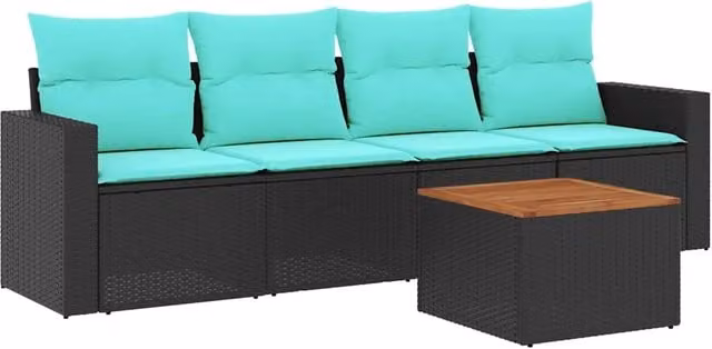 Set Divani da Giardino 5 pz | Set Salotto da Giardino con Cuscini Nero in Polyrattan