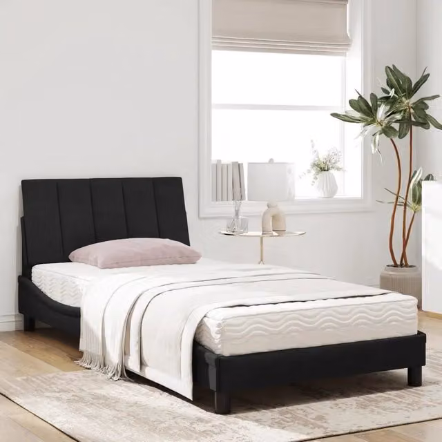 Letto Hanko vidaXL con Materasso in Velluto Nero L/P/H: 100 x 200 cm