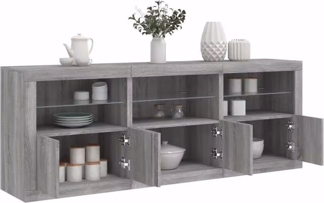 Credenza con Luci LED Grigio Sonoma 181,5x37x67 cm 3209007