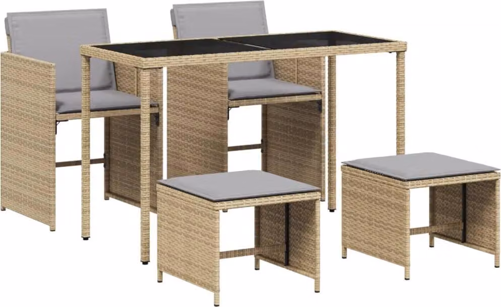 Set Pranzo da Giardino 5 pz con Cuscini Beige Misto Polyrattan