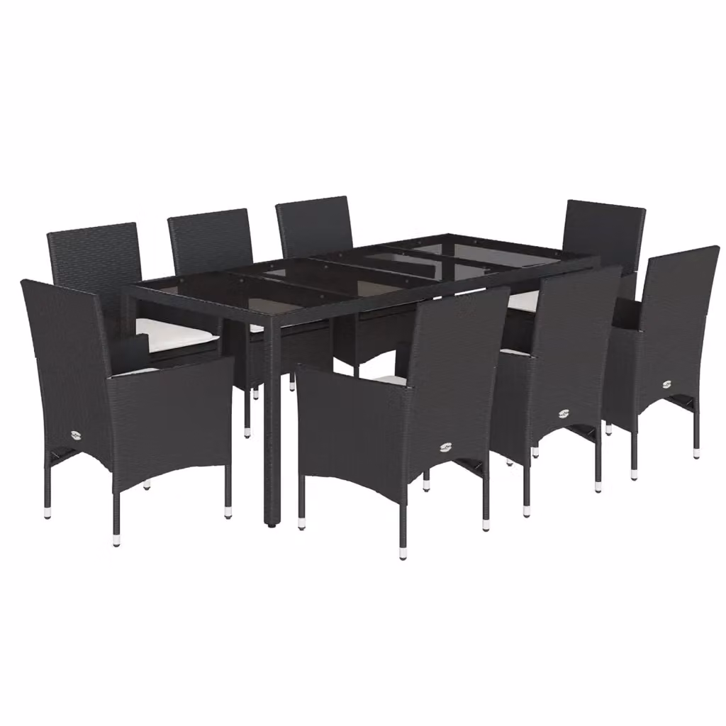 Set da Pranzo da Giardino vidaXL in Polyrattan e Vetro con 9 Pezzi per Esterno – 2