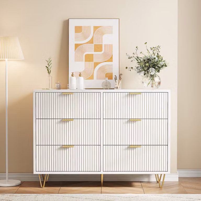 CDGlobal cassettiera, credenza soggiorno con 6 cassetti in tessuto, cassettiera camera da letto corridoio, cassettiera corridoio mobile per cucina ufficio corridoio camera da letto, bianco