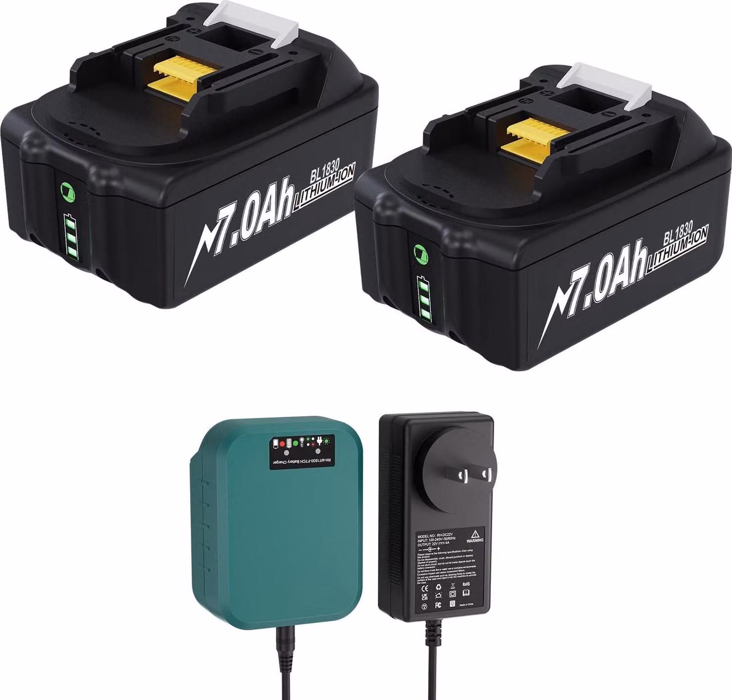 Batteria per Makita LXT 18V, batteria di ricambio BL1830, 7000mAh Li-ion 18650, verde, compatibile con BL1860/LXT400