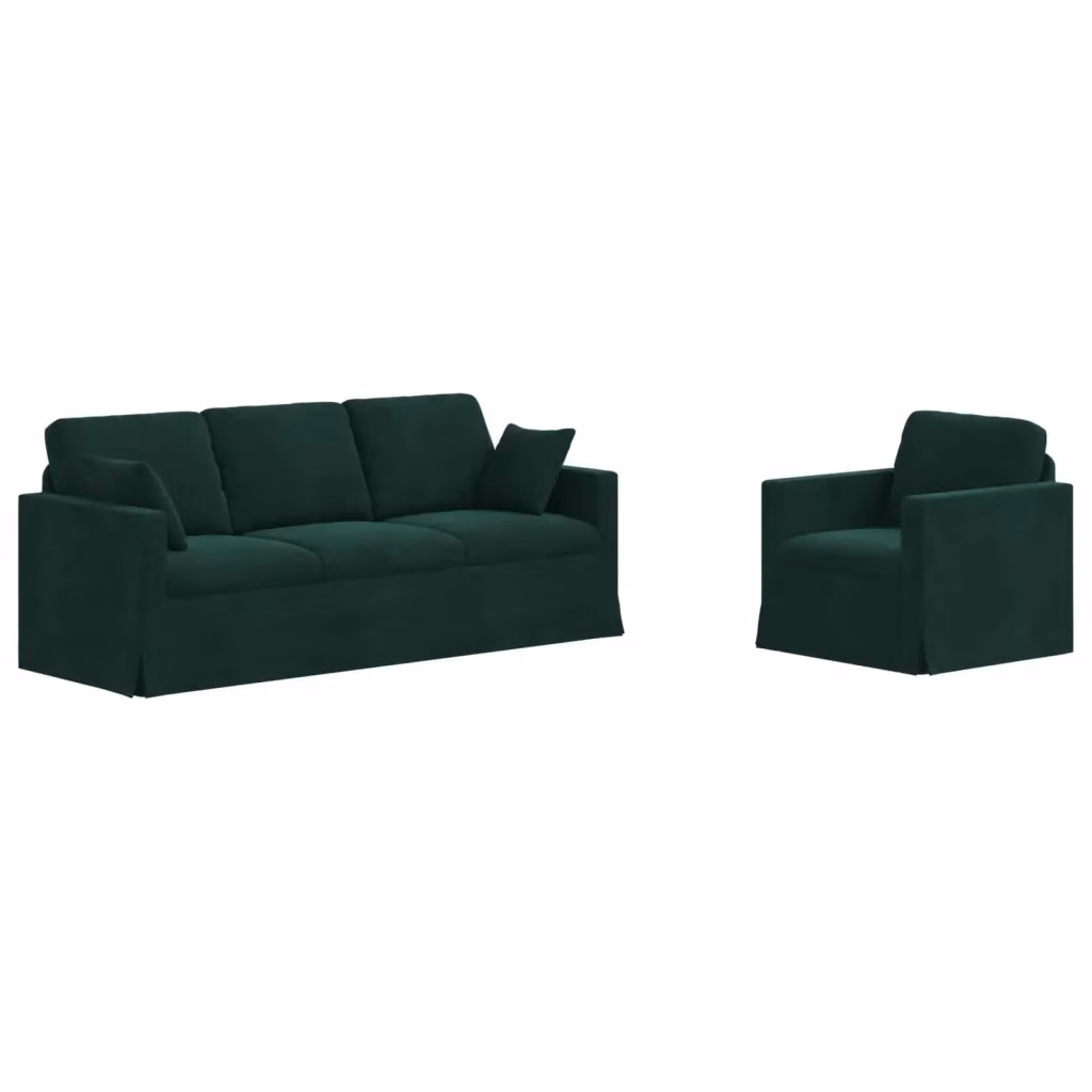 Set di 2 divani ad angolo vidaXL in velluto verde scuro con struttura in metallo e cuscini inclusi – 2