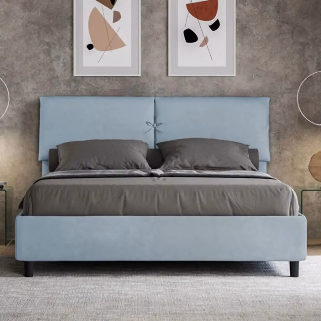 Letto matrimoniale contenitore imbottito Mados in microfibra azzurro L/P: 160 x 200 cm – 2