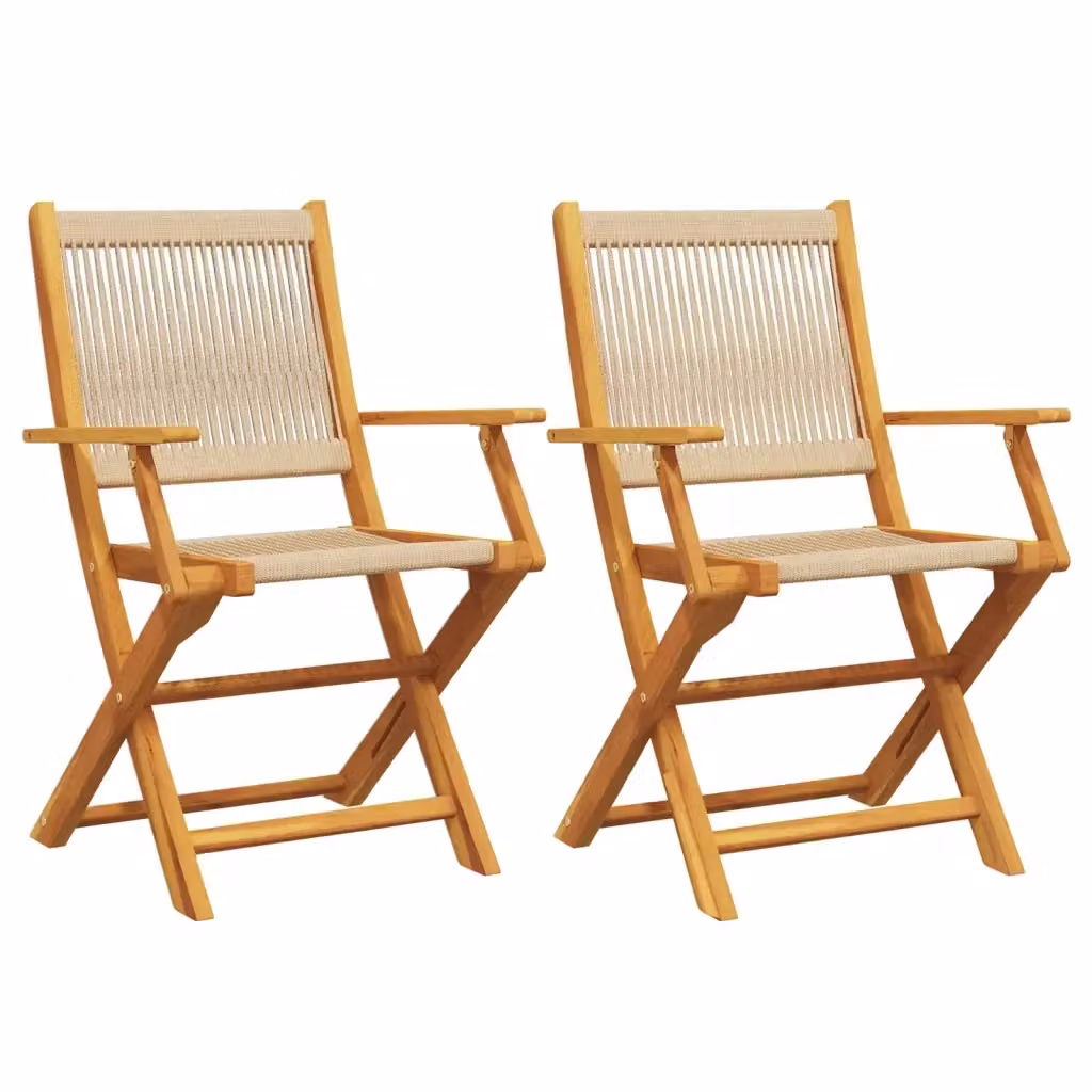 Set di 2 sedie pieghevoli vidaXL in legno di acacia e polipropilene beige – 2