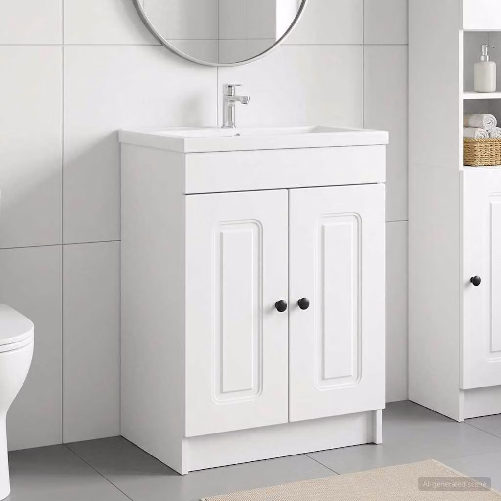 Mobiletto da bagno sotto il lavello vidaXL Bianco con ante a battente e ripiani interni L/P/H: 56 x 37,5 x 81 cm