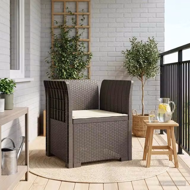Poltrona singola moderna vidaXL in rattan effetto plastica grigio per giardino, balcone o terrazzo