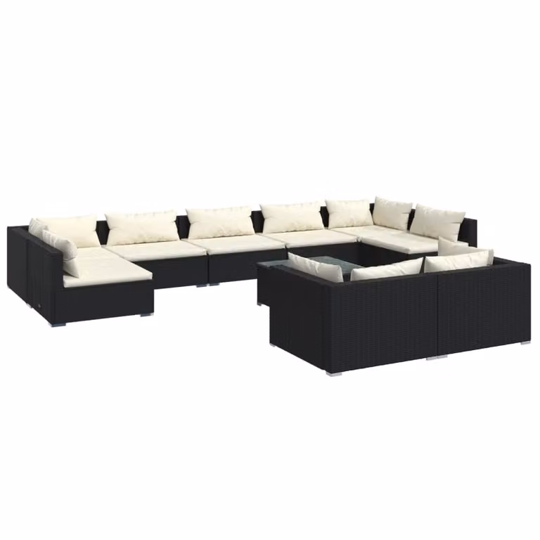 Set Divani da Giardino 10 pz con Cuscini in Polyrattan Nero
