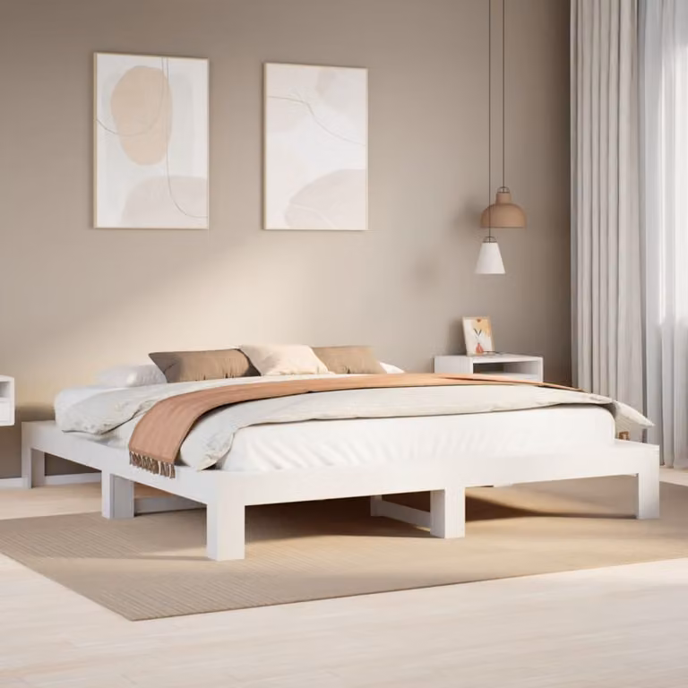 Letto senza materasso vidaXL in legno massello di pino bianco L 180 cm x P 200 cm, H 101,5 cm x L 180 cm x P 200 cm x H 221,5 cm