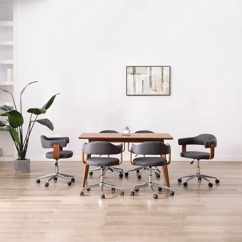 Set di 6 sedie da pranzo girevoli vidaXL in tessuto grigio con struttura in legno e metallo