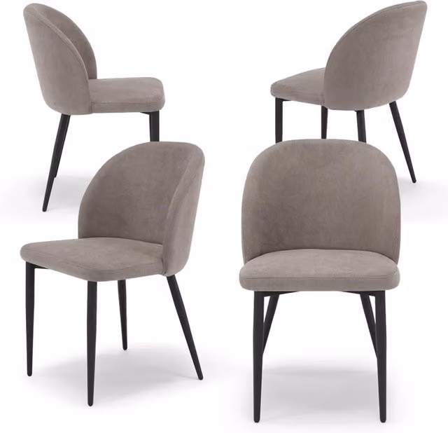 Set 4 sedie imbottite MADE IN ITALY MARTE per cucina, sala da pranzo e soggiorno, gambe coniche in metallo, schienale a e seduta rivestiti con tessuto idrorepellente, colore Tortora