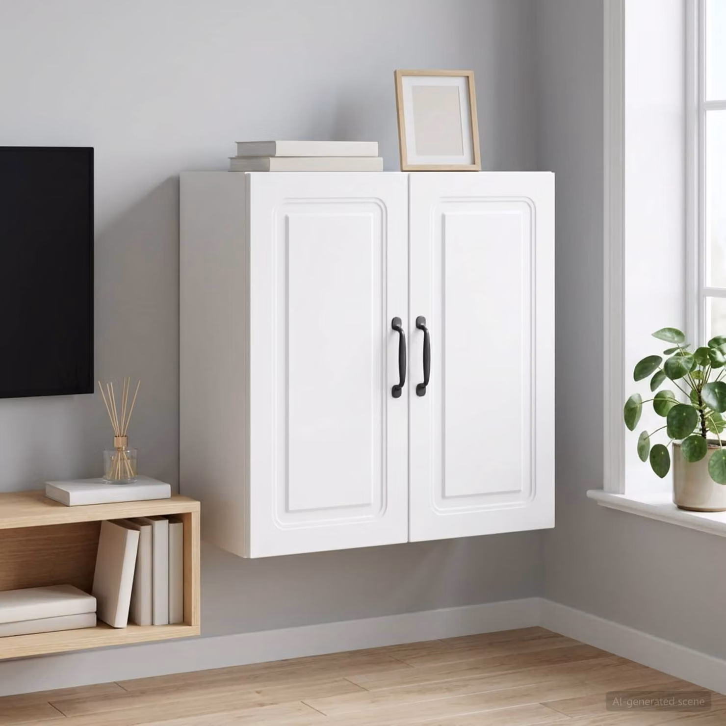 vidaXL Mobiletto a muro bianco con ante a battente e ripiani regolabili, L: 59 cm, P: 31 cm, H: 60 cm