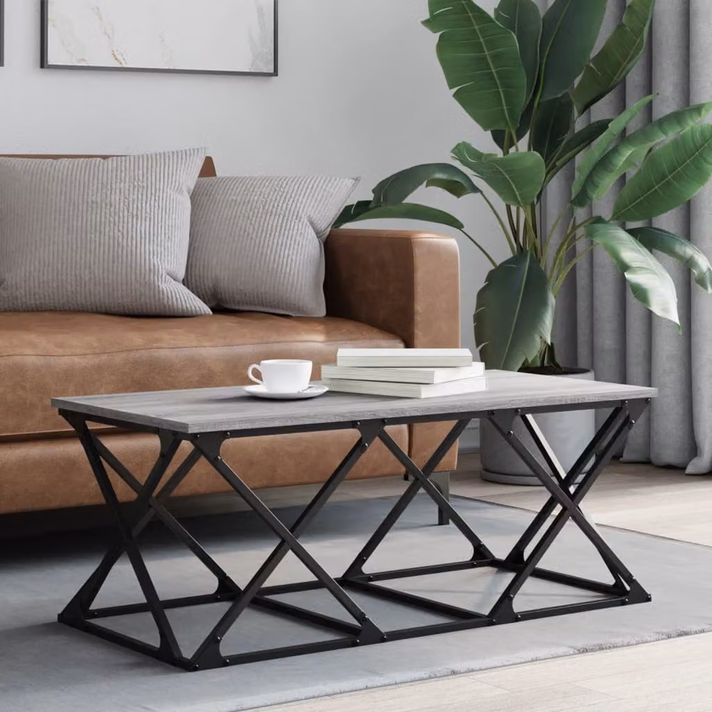 vidaXL Tavolino da Salotto Grigio Sonoma in Legno e Metallo L: 100 cm, P: 49 cm, H: 40 cm