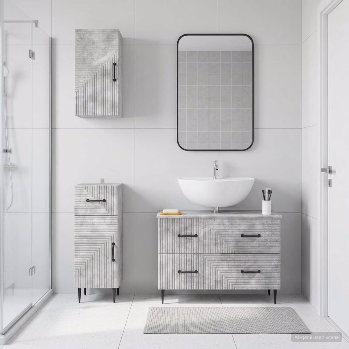 Set di armadietti da bagno moderni vidaXL HAARLEM in 3 pezzi, colore grigio, con vanità e pensili in legno