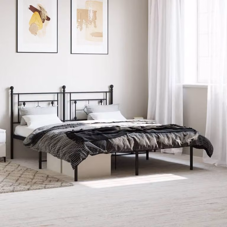 vidaXL Giroletto con Testiera in Metallo Nero L: 160 cm, P: 200 cm, H: 166 cm