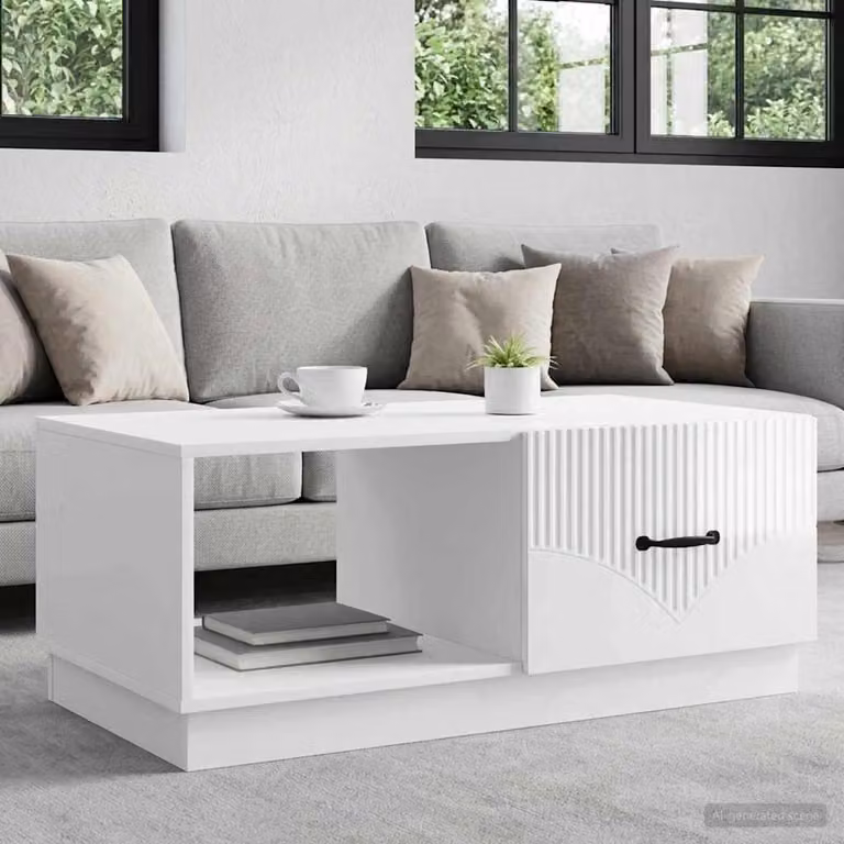 Maison Exclusive - Tavolino bianco lucido 90 x 50 x 37 cm in materiale derivato dal legno
