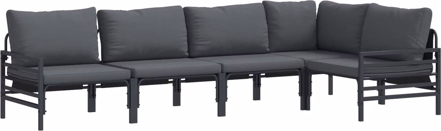 Set Divano da Giardino con cuscino 5 pcs Nero Acciaio