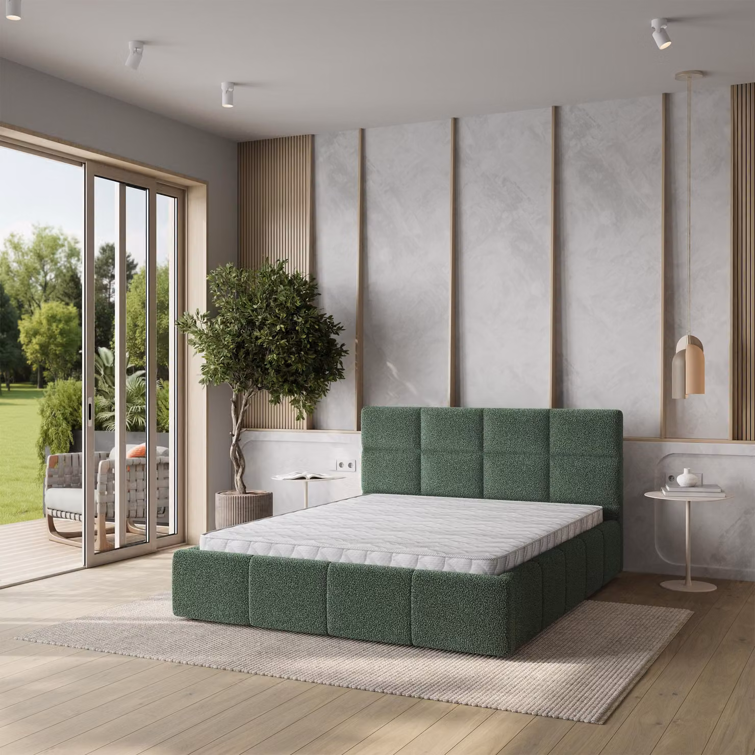 Letto imbottito Masseno COMO 160x200 cm, letto imbottito con cassettiera -Verde, QUELLE 37