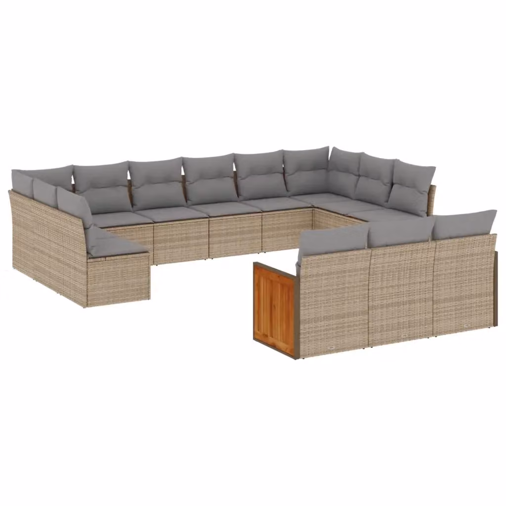 Set Divano da Giardino VIDAXL a Forma a U in Polyrattan con 13 Cuscini Beige – 2