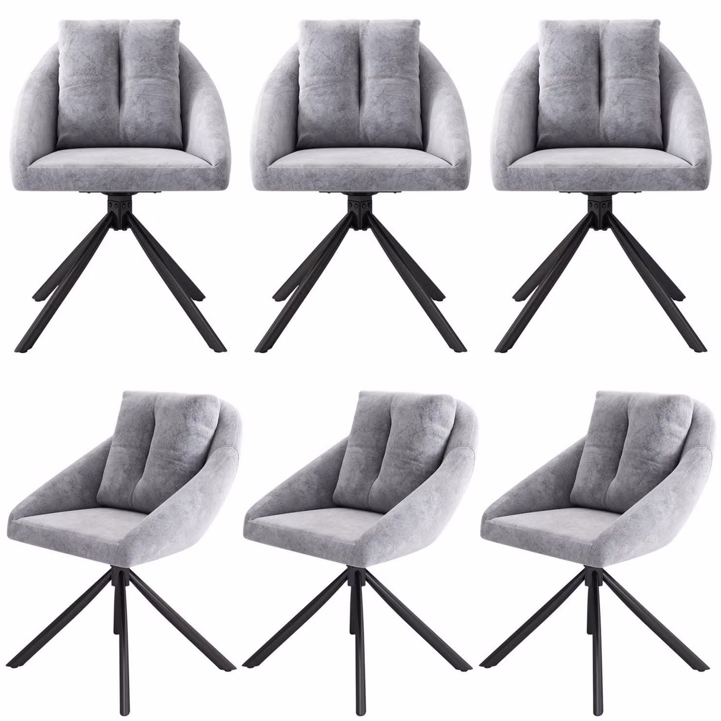 SWeiko sedia da pranzo sedia di velluto sedia imbottita sedia girevole, tessuto di velluto traspirante, design ergonomico, 6 pezzi, grigio