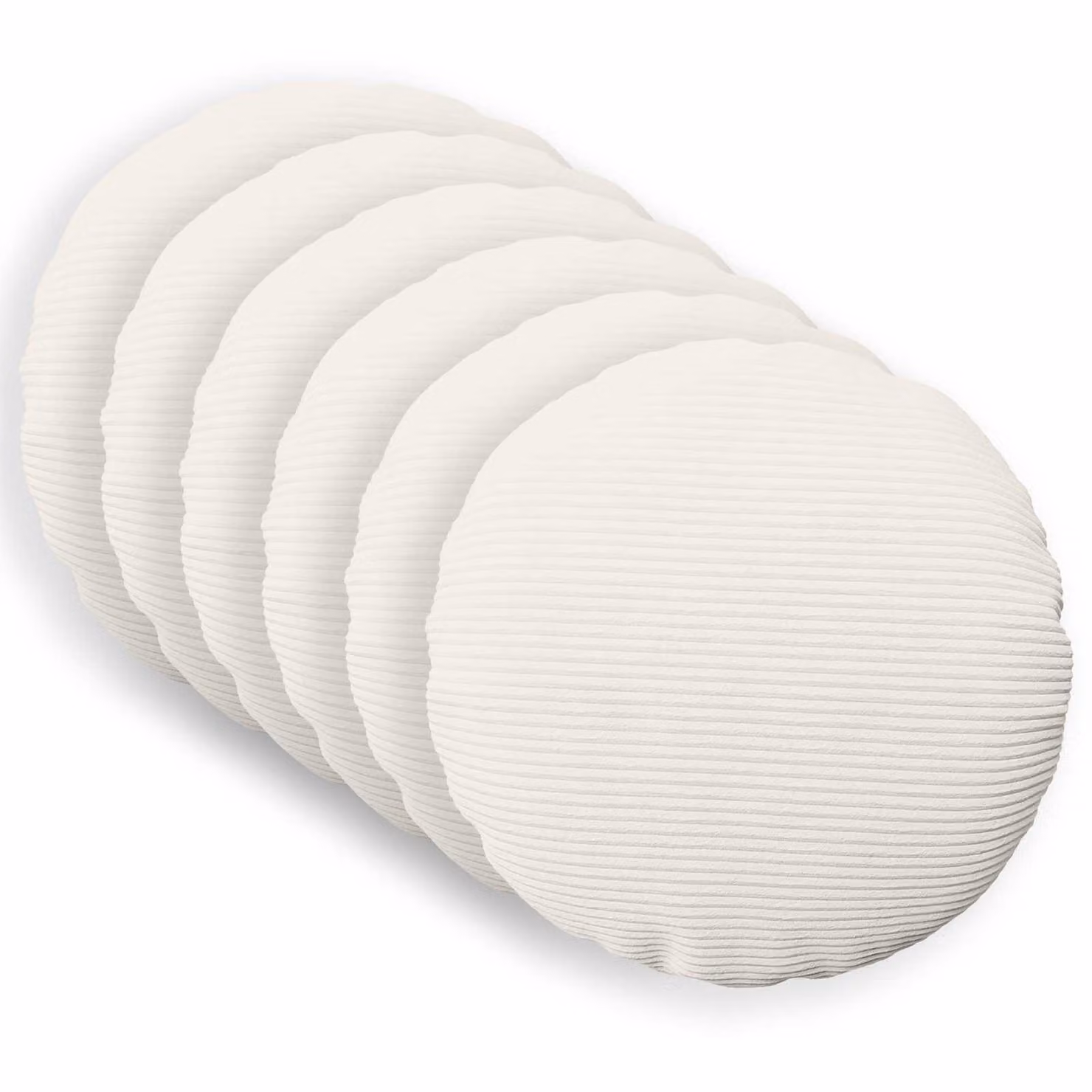 Set di 6 federe rotonde vidaXL HEERLEN in velluto a coste, colore crema, Ø 60 cm