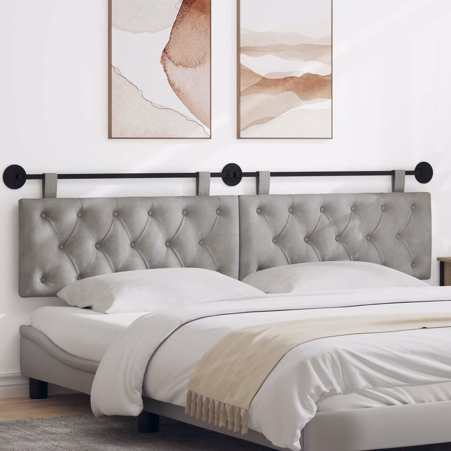 Testiera sospesa vidaXL in velluto grigio con illuminazione integrata