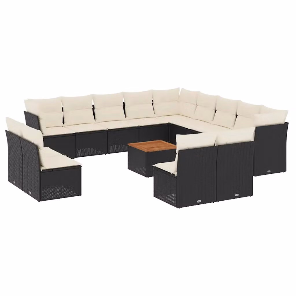 vidaXL Set Divani da Giardino a L con Cuscini in Polyrattan e Legno di Acacia Nero – 2